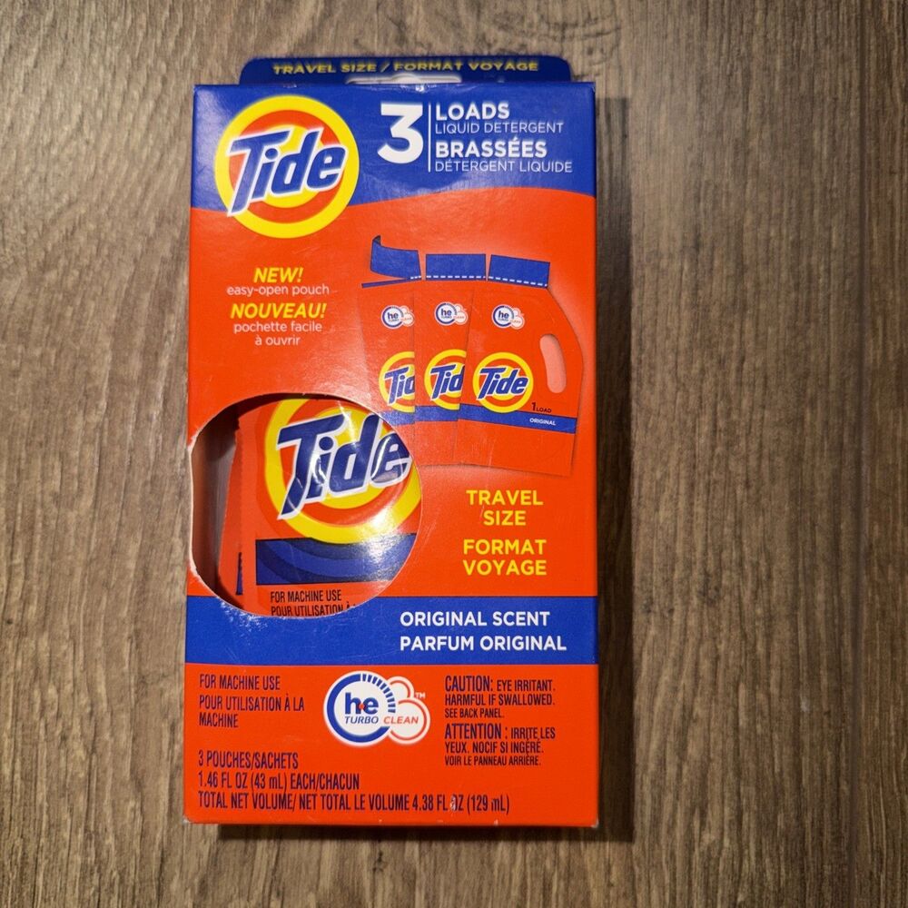 TIDE 3 Pack Liquid Laundry Detergent Travel Size HE. Original Scent